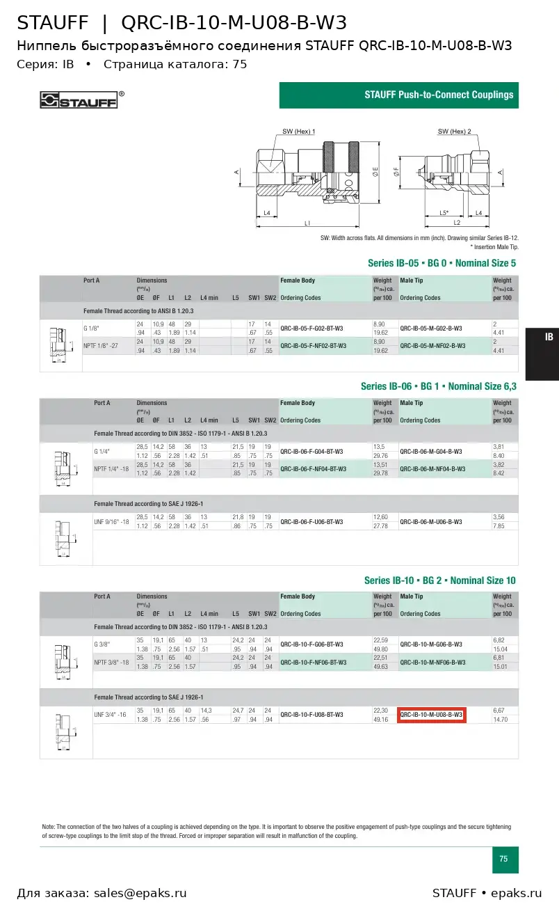 STAUFF QRC-IB-10-M-U08-B-W3