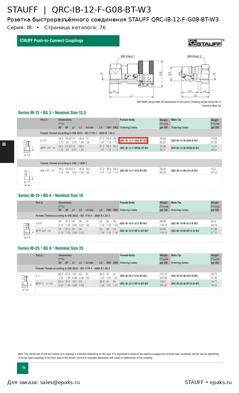 STAUFF QRC-IB-12-F-G08-BT-W3