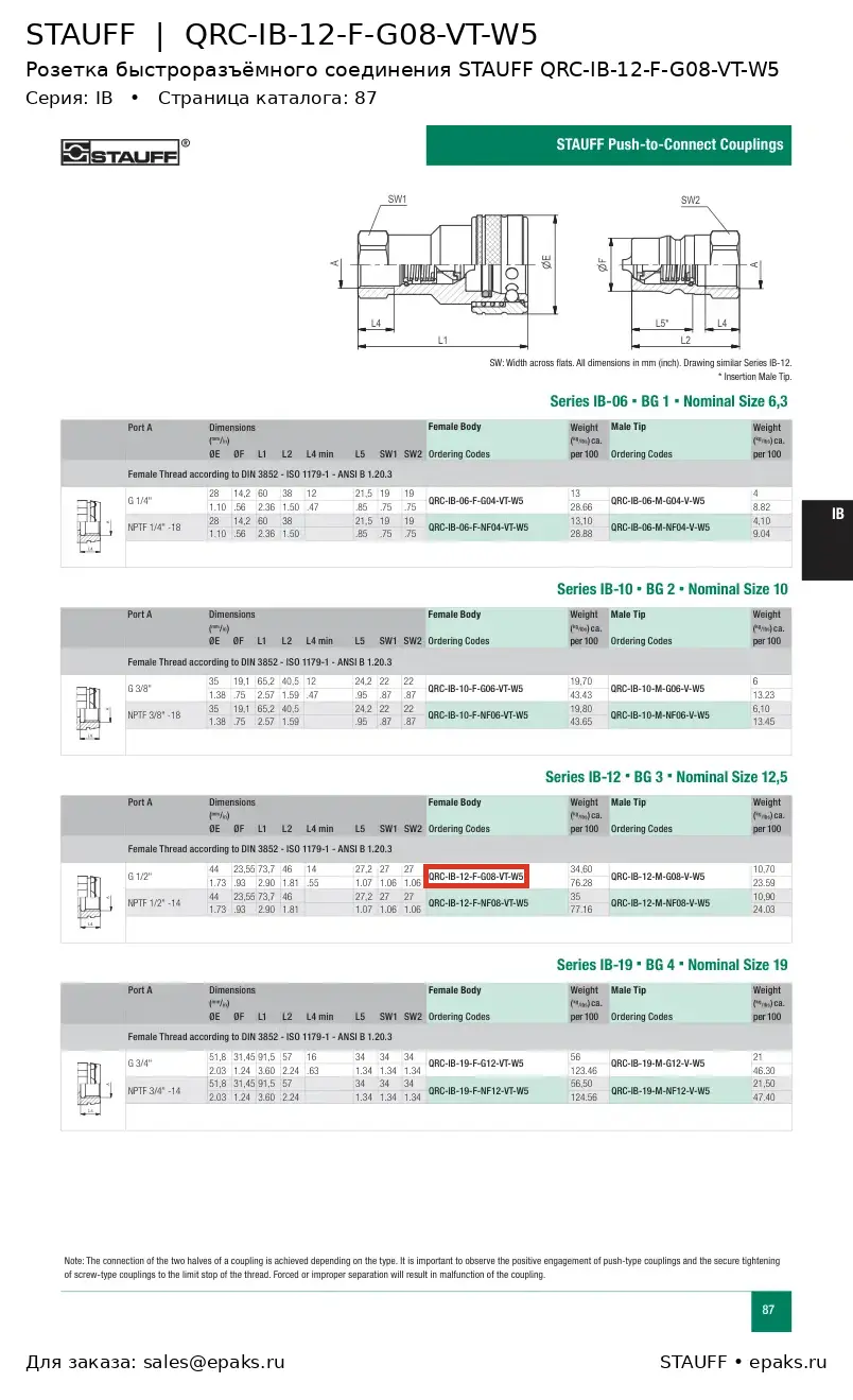STAUFF QRC-IB-12-F-G08-VT-W5