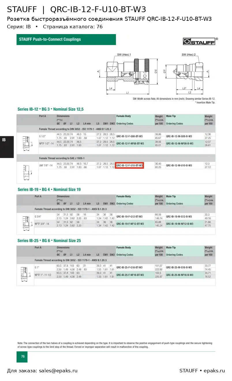 STAUFF QRC-IB-12-F-U10-BT-W3