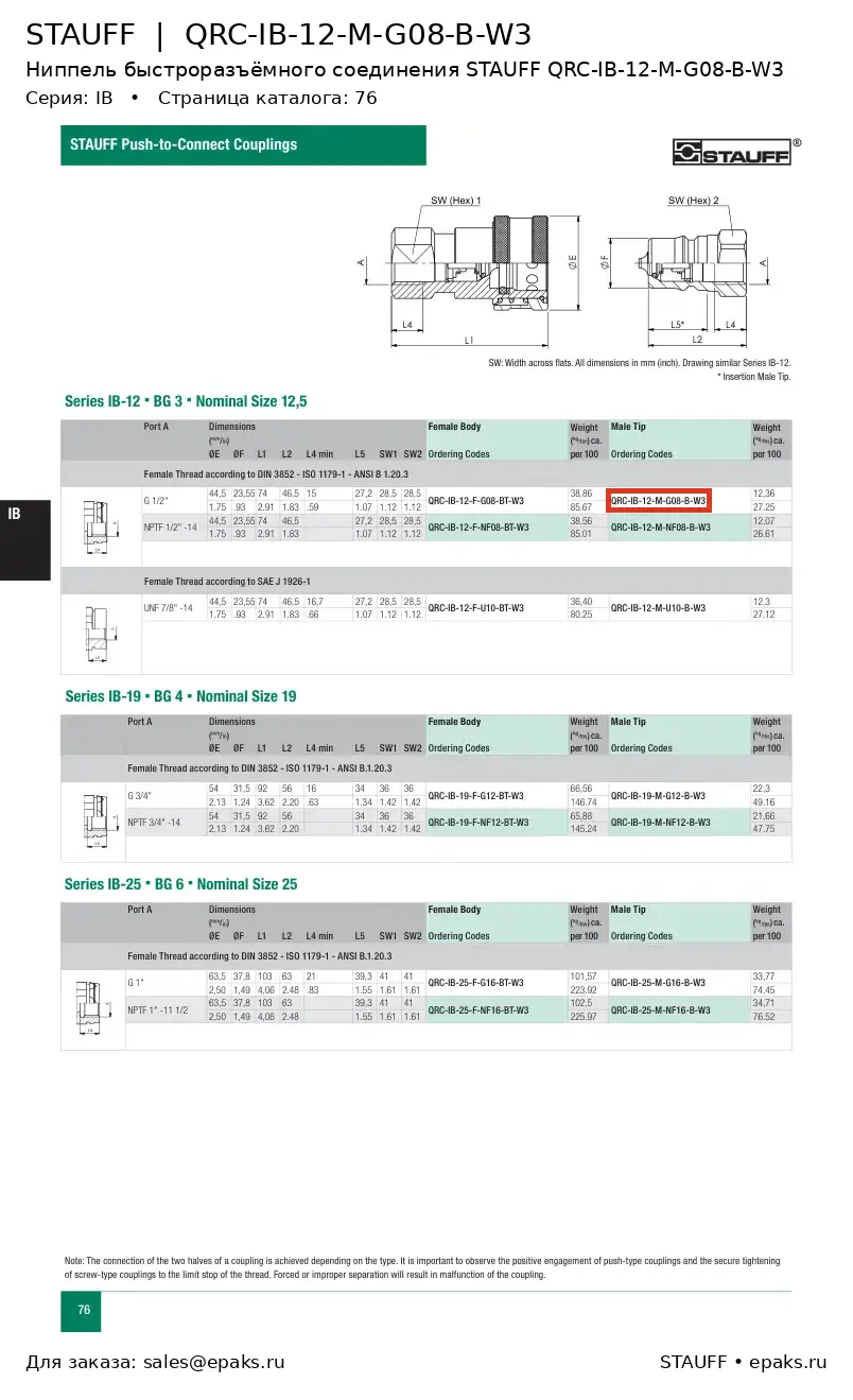 STAUFF QRC-IB-12-M-G08-B-W3