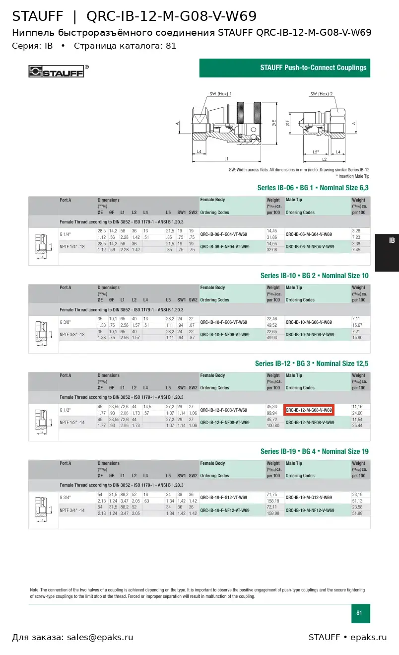 STAUFF QRC-IB-12-M-G08-V-W69