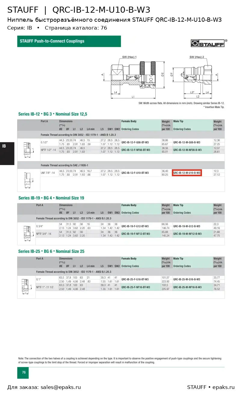 STAUFF QRC-IB-12-M-U10-B-W3