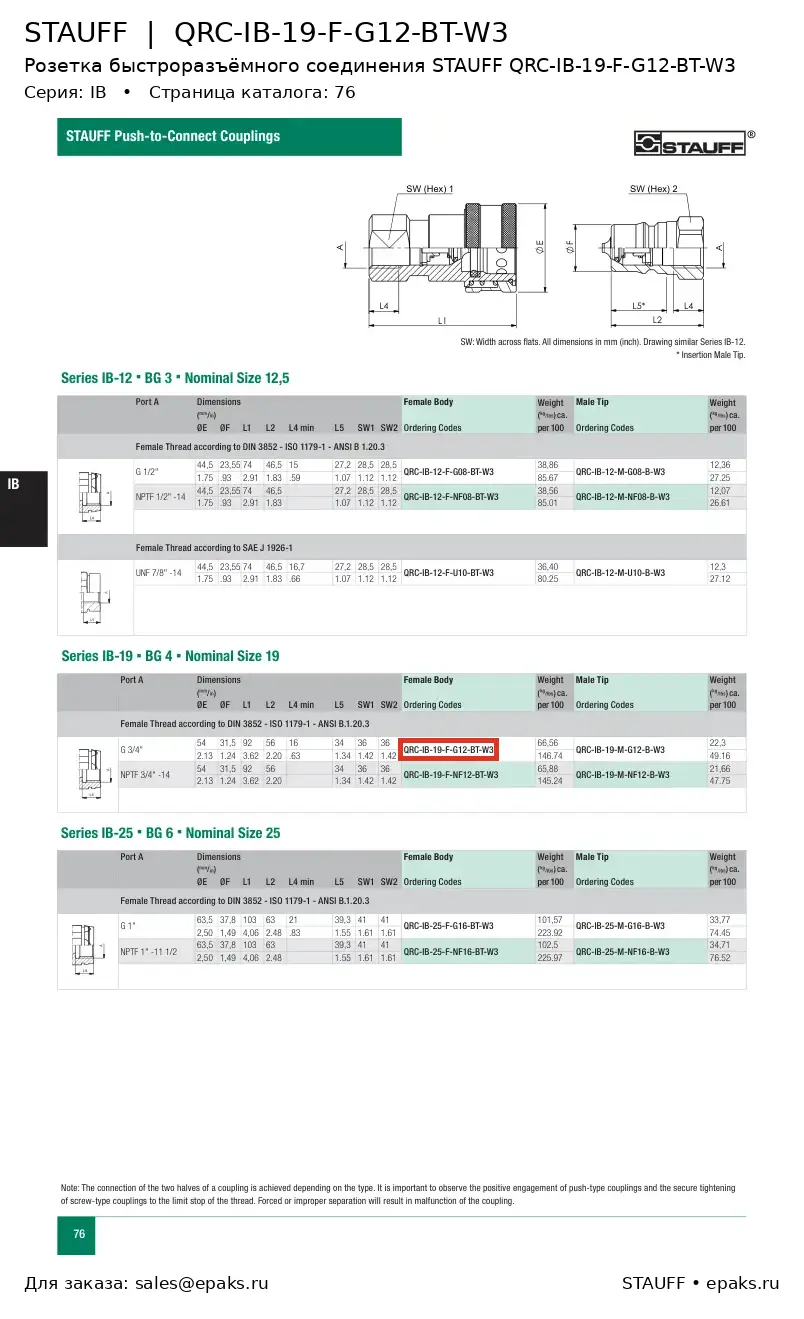 STAUFF QRC-IB-19-F-G12-BT-W3