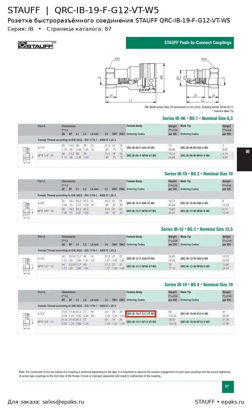 STAUFF QRC-IB-19-F-G12-VT-W5
