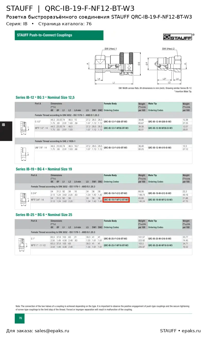 STAUFF QRC-IB-19-F-NF12-BT-W3