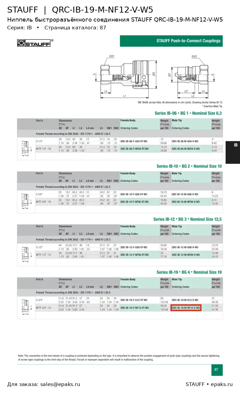 STAUFF QRC-IB-19-M-NF12-V-W5