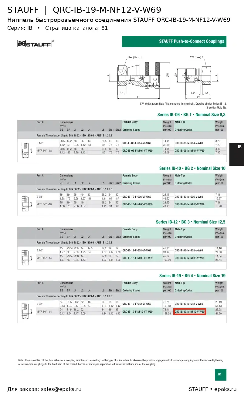 STAUFF QRC-IB-19-M-NF12-V-W69