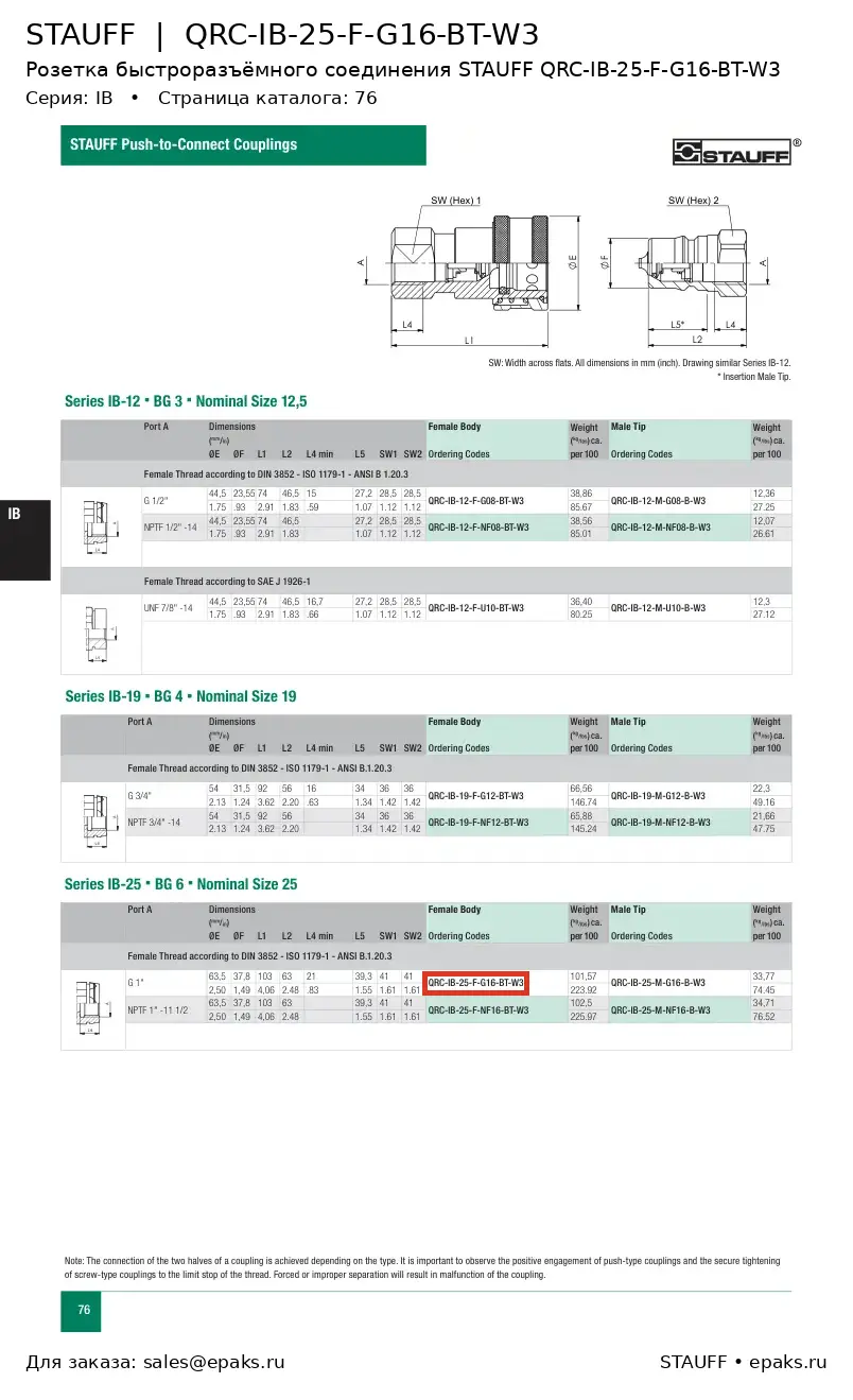 STAUFF QRC-IB-25-F-G16-BT-W3