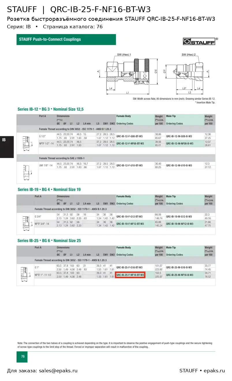 STAUFF QRC-IB-25-F-NF16-BT-W3