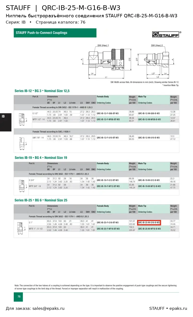 STAUFF QRC-IB-25-M-G16-B-W3