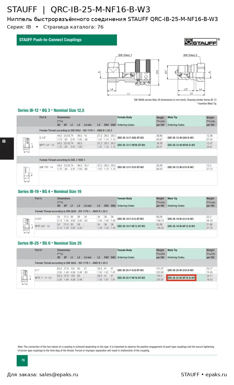 STAUFF QRC-IB-25-M-NF16-B-W3