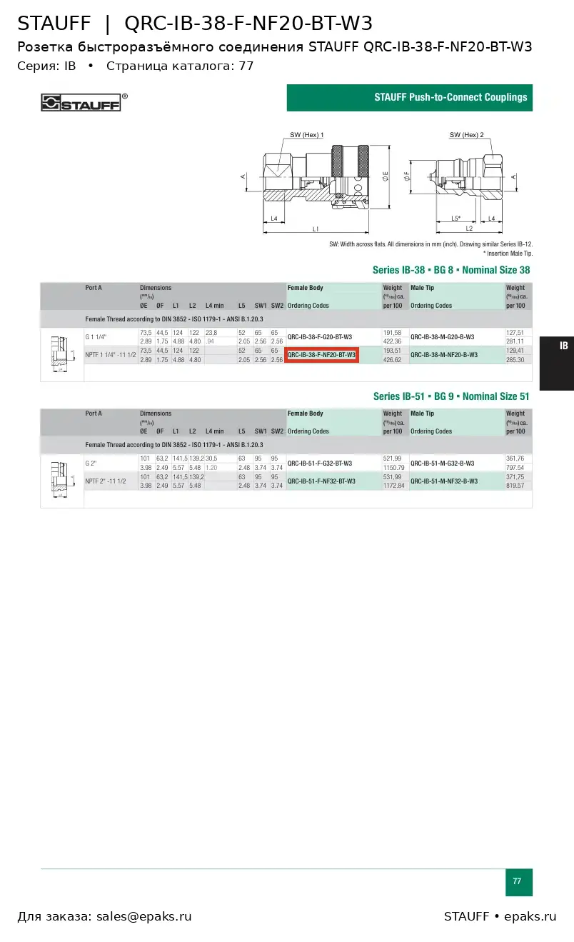 STAUFF QRC-IB-38-F-NF20-BT-W3