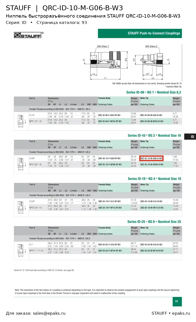 STAUFF QRC-ID-10-M-G06-B-W3